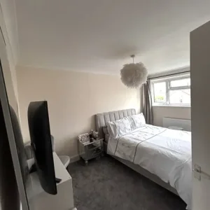 Grey velvet kingsize bed