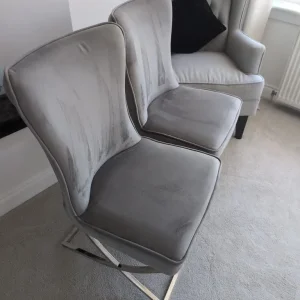 Two Lorenzo dining chairs, silver grey velvet - Image 5