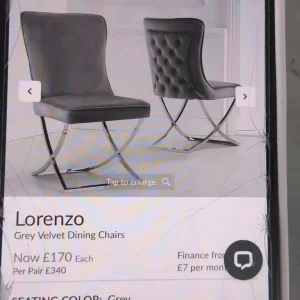 Two Lorenzo dining chairs, silver grey velvet - Image 6