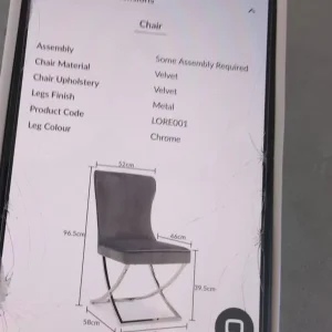 Two Lorenzo dining chairs, silver grey velvet - Image 7