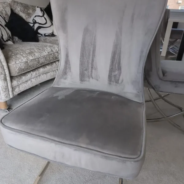 Two Lorenzo dining chairs, silver grey velvet