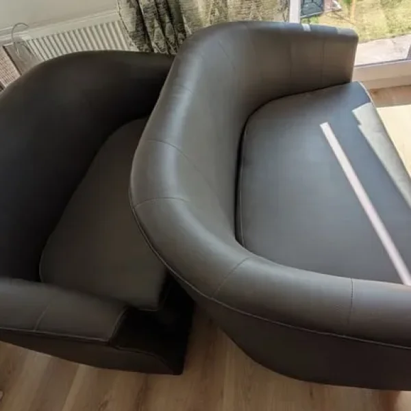 Double Seat Tub Chair (Brown Faux Leather)