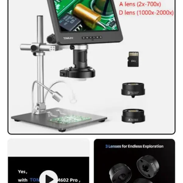TOMLOV DM602 Pro 10.1" HDMI Digital Microscope 2000X LCD Soldering Microscope