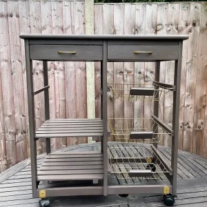 Kitchen storage trolley with drawers and baskets – wooden, refurbished - Image 2