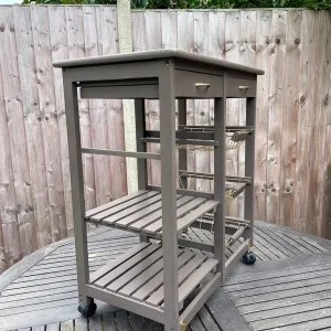 Kitchen storage trolley with drawers and baskets – wooden, refurbished - Image 3