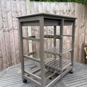Kitchen storage trolley with drawers and baskets – wooden, refurbished - Image 4
