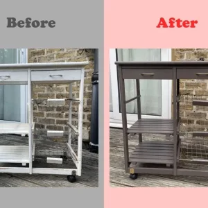 Kitchen storage trolley with drawers and baskets – wooden, refurbished