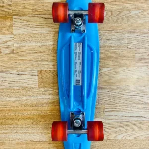 Blue plastic penny board skateboard