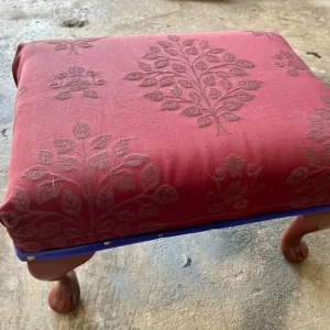 Vintage Queen Anne Style Upholstered Footstool - Image 2