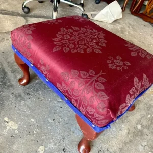 Vintage Queen Anne Style Upholstered Footstool
