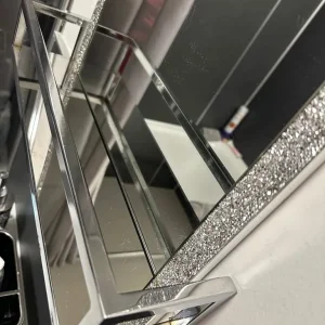 Silver glitter bathroom mirror with shelf and accessories - Image 2