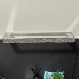 Silver glitter bathroom mirror with shelf and accessories - Image 4