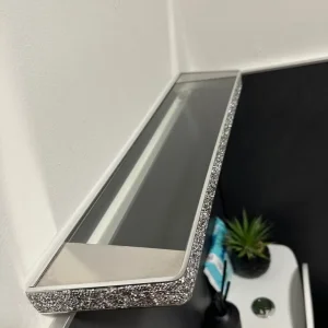 Silver glitter bathroom mirror with shelf and accessories - Image 5