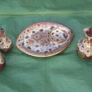 Fosters Pottery Cornwall 3-Piece Honeycomb Drip Glaze Cruet Set - Image 2