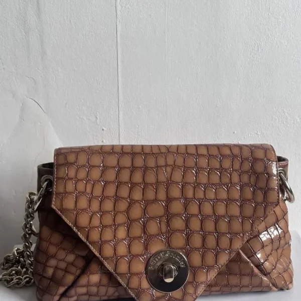 Russell & Bromley Sensor Chain Shoulder Bag in Brown Croc Leather