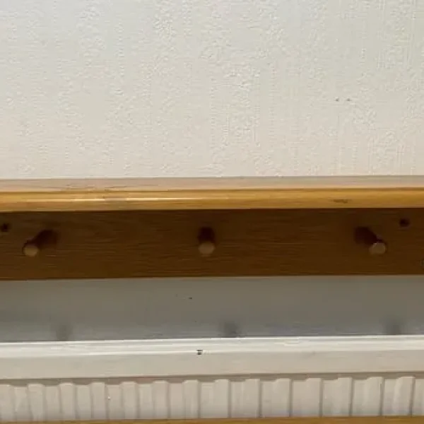 Aspace solid wood wall shelf with hangers
