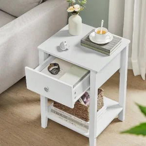 2 VASAGLE Bamboo Bedside Tables with Storage and Shelf