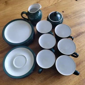 Denby tea set – 6 cups, saucers, side plates, milk jug and sugar bowl - Image 2