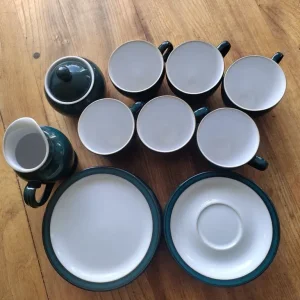 Denby tea set – 6 cups, saucers, side plates, milk jug and sugar bowl - Image 4