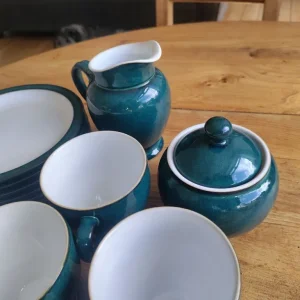 Denby tea set – 6 cups, saucers, side plates, milk jug and sugar bowl - Image 5