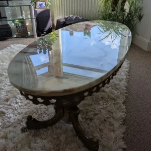 Vintage Onyx Marble and Brass Coffee Table - Image 4