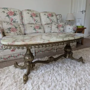 Vintage Onyx Marble and Brass Coffee Table - Image 6