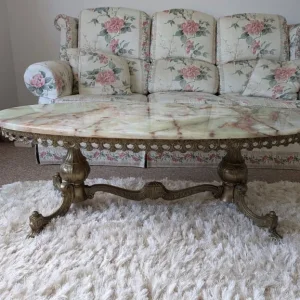Vintage Onyx Marble and Brass Coffee Table - Image 8