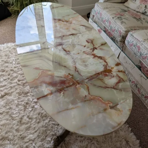 Vintage Onyx Marble and Brass Coffee Table