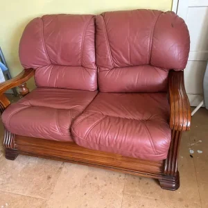 Leather 2 seater sofa and 2 chairs