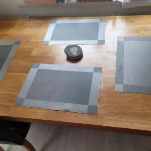 Woden dining table and 4 black chairs - Image 6