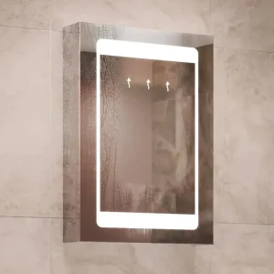 Pebble Grey illuminated bathroom mirror with shaver socket - Image 5