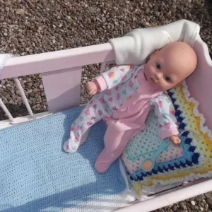 Vintage Baby Crib Bedding and Doll Set