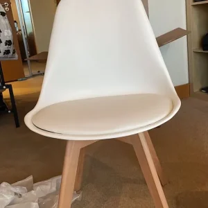 2 Dining Chairs with Wooden Legs and Soft White Cushion - Image 2