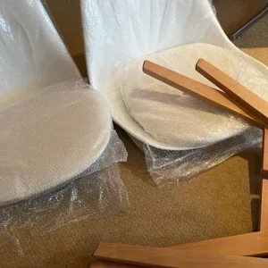 2 Dining Chairs with Wooden Legs and Soft White Cushion - Image 3