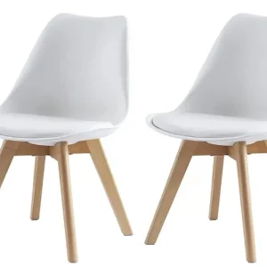 2 Dining Chairs with Wooden Legs and Soft White Cushion