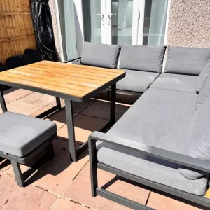 Topa Garden Corner Dining Set, Acacia Wood & Grey - Image 2