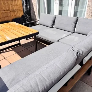 Topa Garden Corner Dining Set, Acacia Wood & Grey - Image 7