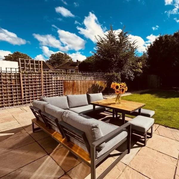 Topa Garden Corner Dining Set, Acacia Wood & Grey