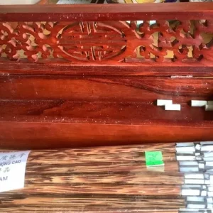 Carved Rosewood Box with 10 Pairs of New Chopsticks - Image 3