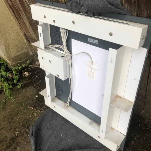 Bathroom mirror cabinet-heated with motion sensitive light