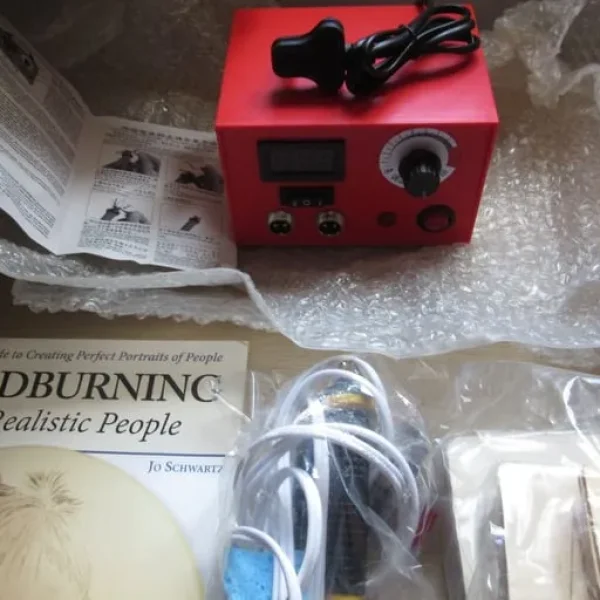 Wood burning kit with digital display and practice boards