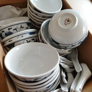 Chinese ceramic bowls and spoons