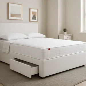 Divan bed with sleek headboard and foam mattress – Single, Small Double, Double, King Size