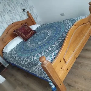 Pine king sized bed plus mattress - Image 2