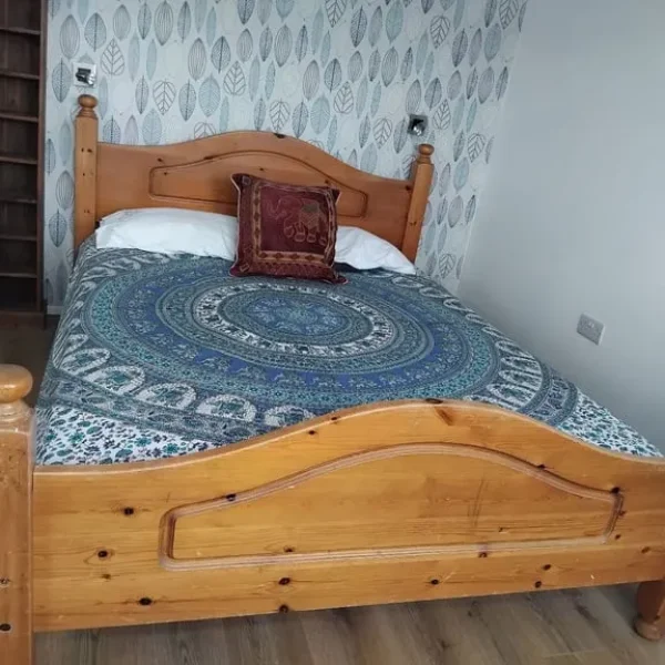Pine king sized bed plus mattress