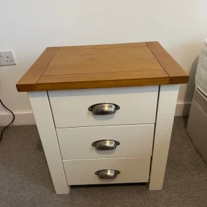 Beige Wood Bedside Table with Natural Top