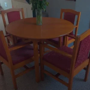 Rarely Used Round Dining Table with 4 Armchairs – Cushioned and Stylish