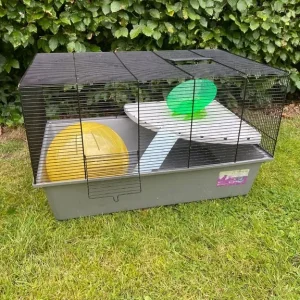 Hamster and gerbil cage with ball and exercise wheel