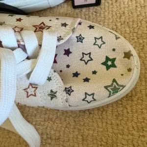 Girls New Canvas Sneakers Size 1 White with Multi Coloured Stars - Image 2