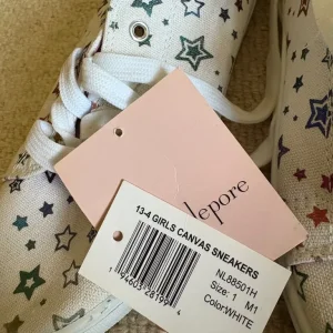 Girls New Canvas Sneakers Size 1 White with Multi Coloured Stars - Image 4